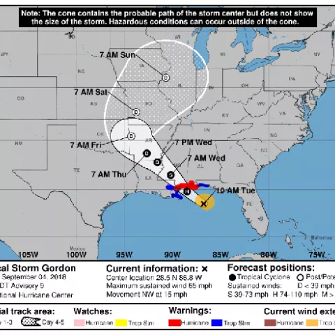 Tropical Storm Gordon 5 day cone 9-4-2018