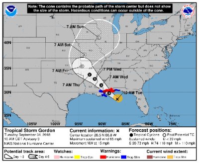 Tropical Storm Gordon 5 day cone 9-4-2018