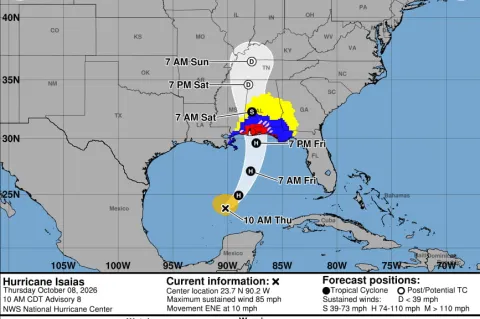 Thumb of NOAA probable path info for hurrican Isaias