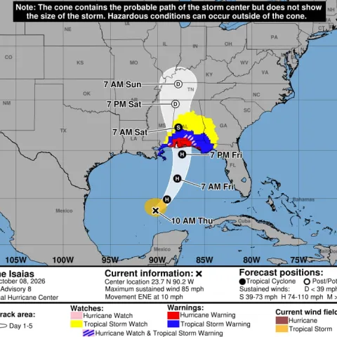 Thumb of NOAA probable path info for hurrican Isaias