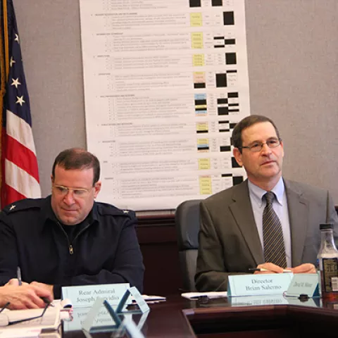 Director Brian Salerno welcomed Coast Guard Rear Admiral Joseph Servidio and other Coast Guard senior officers yesterday Director Brian Salerno welcomed Coast Guard Rear Admiral Joseph Servidio and other Coast Guard senior officers yesterday