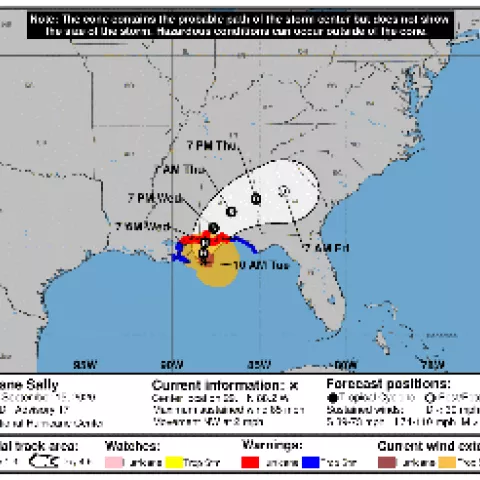 NHC Hurricane Sally cone map 9-15-2020-10am