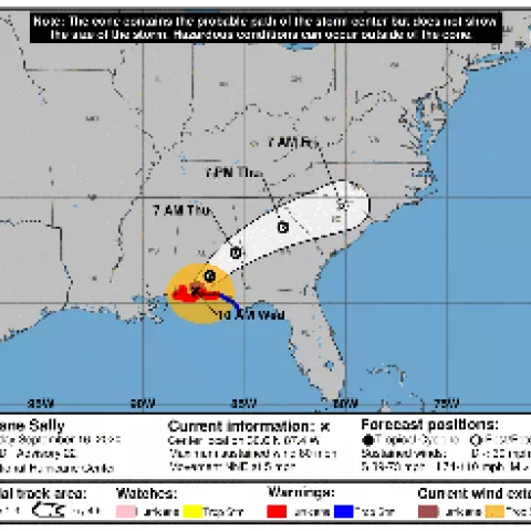 NHC Hurricane Sally cone map 9-16-2020-10am