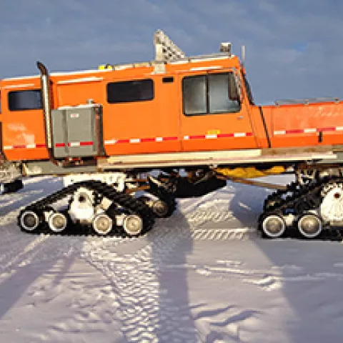 Once the Beaufort Sea freezes solid, inspectors can travel back and forth to Northstar Island via track vehicles, such as the one shown here.