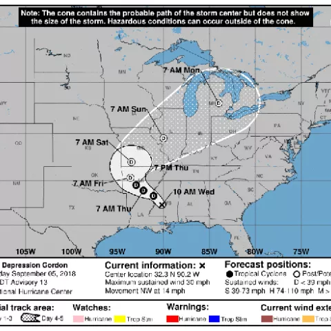 TROPICAL DEPRESSION GORDON 5 day cone forecast