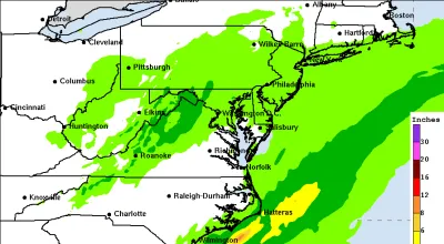 NOAA graphic illustrating rainfall in offshore the Eastern seaboard