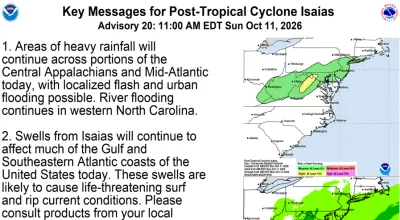 Illegible screenshot for the noaa key messages for post tropical cyclone Isaias